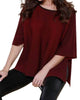 2-Tone High Slit Sweater Poncho in Wine - thumbnail