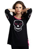 Heart & Skull Graphic Sweater in Black/Fuchsia - thumbnail