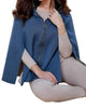 High Slit Detachable Hooded Poncho in Denim Stone - thumbnail