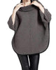 Cowl Neck Tweed Poncho in Taupe/Black - thumbnail