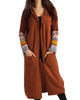 Natalia Long Cardigan With Hood in Rust Multi - thumbnail