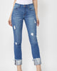 Frayed Cuff Ankle Straight Jean in Medium Wash - thumbnail