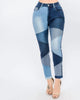 Plus Size Color Block Trim High Waist Skinny Jeans in Blue - thumbnail
