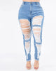 Plus Size High Waist Distressed Skinny Jeans in Blue - thumbnail