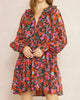 Printed Long Sleeve Mini Dress in Red/Green - thumbnail