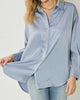 Satin Button Up Collared Top in Chambray - thumbnail