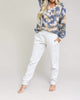 Tie Dye Button Detail V-Neck Top in Mustard/Navy - thumbnail