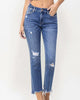 Shay Layered Waistband Mid Rise Crop Flare in Blue Denim - thumbnail