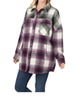 Oversized Yarn Dyed Plaid Shacket in Eggplant/Olive - thumbnail