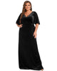 Elegant Double V Neck Velvet Party Dress with Sleeves - thumbnail