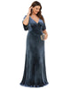 Elegant Double V Neck Velvet Party Dress with Sleeves - thumbnail
