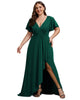 Glitter High-Low Front Side Slit Ruffled V-Neck Evening Dress - thumbnail
