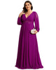 Chiffon V-Neckline Long Sleeve Formal Evening Dress - thumbnail