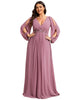 Chiffon V-Neckline Long Sleeve Formal Evening Dress - thumbnail