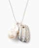 Fossilized Shell & Pearl Charm Necklace in Silver - thumbnail