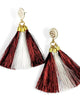 Metallic Jumbo Tassel Earrings in Maroon And White - thumbnail