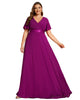 Long Chiffon Empire Waist Bridesmaid Dress with Short Flutter Sleeves - thumbnail