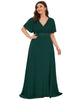Long Chiffon Empire Waist Bridesmaid Dress with Short Flutter Sleeves - thumbnail