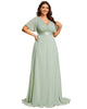 Long Chiffon Empire Waist Bridesmaid Dress with Short Flutter Sleeves - thumbnail