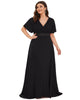 Long Chiffon Empire Waist Bridesmaid Dress with Short Flutter Sleeves - thumbnail
