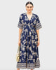 Floral pineapple bird print crepe smocked front dress - thumbnail