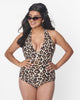 Unique Vintage Leopard Print Belted Halter Swimsuit - thumbnail