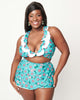 Unique Vintage Teal Flower Child High Waist Skort Swim Bottom - thumbnail