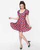Smak Parlour Burgundy & Blue Strawberry Group Chat Flare Dress - thumbnail