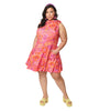 Smak Parlour Pink Mod Floral Mock Turtleneck Fit & Flare Dress - thumbnail