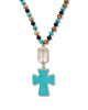 Genuine Turquoise Jasper and Multicolor Agate Beaded Cross Necklace 40 Inch - thumbnail
