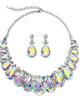 Pear-Cut Aurora Borealis Crystal Silvertone Earrings and Necklace Set 16"-18.5" - thumbnail