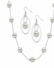 Simulated Pearl Silvertone 2-Piece Station Necklace and Drop Earring Set 18"-21" - thumbnail