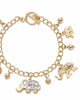 Round Crystal Goldtone Elephant Charm Beaded Toggle Bracelet 7.5" - thumbnail