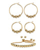 Goldtone 4-Piece Beaded Textured Earrings and Slider Bracelet Set 10" - thumbnail