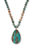 Genuine Multicolor Jasper Beaded Goldtone Bezel Set Pendant Necklace 36 Inch - thumbnail