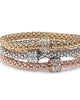 Crystal Wheel Beaded Tri-Tone Stretch Rope Bracelet Set 8" - thumbnail