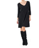 3/4 Sleeve Scoop Neck A Line Dress in Black - thumbnail