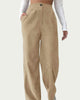High-Waist Pleated Corduroy Pants in Beige - thumbnail
