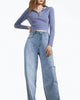 Dennis Cutout Slit-Hem Wide-Leg Jeans in Light Blue - thumbnail
