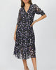 Printed Midi Dress in Black/Purple Peony - thumbnail