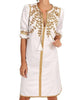 Hand Embroidered Cotton Cleopatra Dress in White/Gold - thumbnail