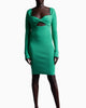 Retrograde Twist Front Long Sleeve Knit Dress in Emerald - thumbnail