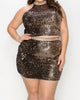 Halter Neck Sequin Sleeveless Top And Skirts Set in Black/Rose Gold - thumbnail