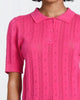 Openwork Knit Polo Sweater in Pink - thumbnail
