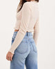 Ruffle Edge Ribbed Long Sleeve Crop Top in Peach - thumbnail