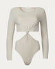 Strong-Shoulder Cutout Bodysuit in Fog - thumbnail