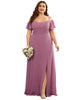 Stylish Cold Shoulder Flare Sleeves Flowy Bridesmaid Dress - thumbnail