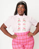Unique Vintage Pale Pink Cherries Pin Tuck Peplum Blouse - thumbnail