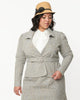 Unique Vintage Beige & Baby Blue Tweed Belted Jacket - thumbnail
