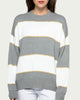 Two-Tone Striped Crewneck Sweater in Heather Grey - thumbnail
